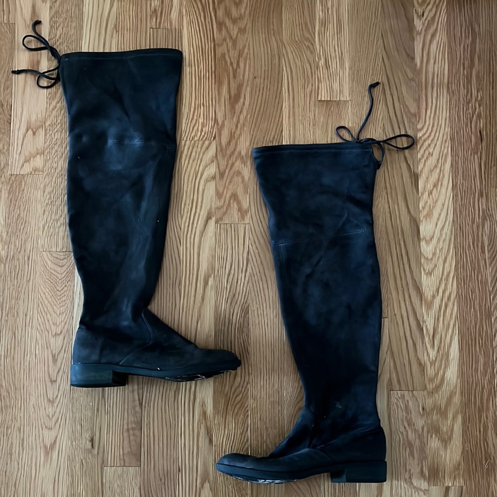 Kordial Faux Suede Black Knee High Heeled Boots Size 8